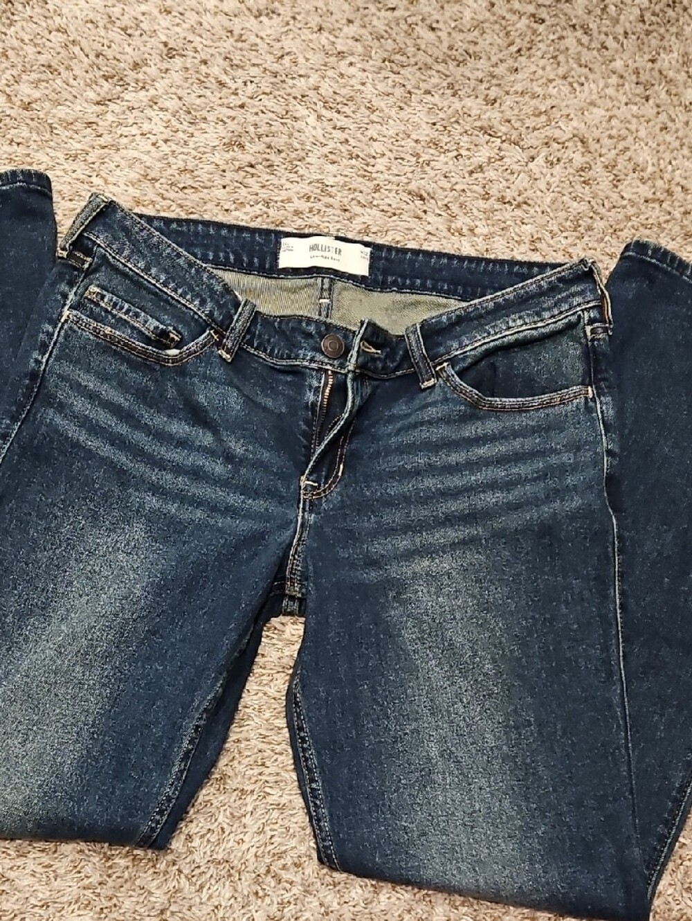 Hollister Dark Blue Bootcut Jeans with Faded Detailing